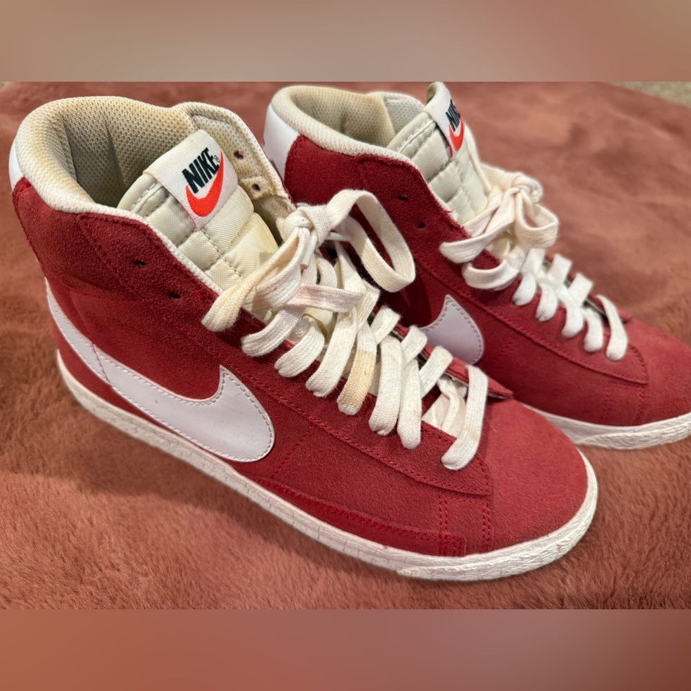 Nike Red and White Suede High-Tops